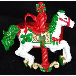 White Carousel Horse Napkin Ring Red Green Gold Christmas Holiday Wooden